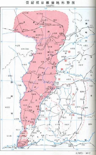 晋绥抗日根据地：包括山西西北部和绥远(今并入内蒙古自治区)东南部广大地区。下辖46个县，320万人口。由贺龙、关向应领导