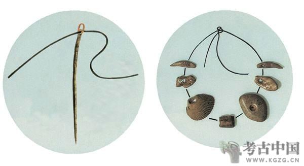 Bone needle and ornaments used by Upper Cave Man