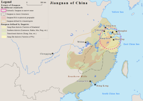 Jiangnan range divided according to different standards