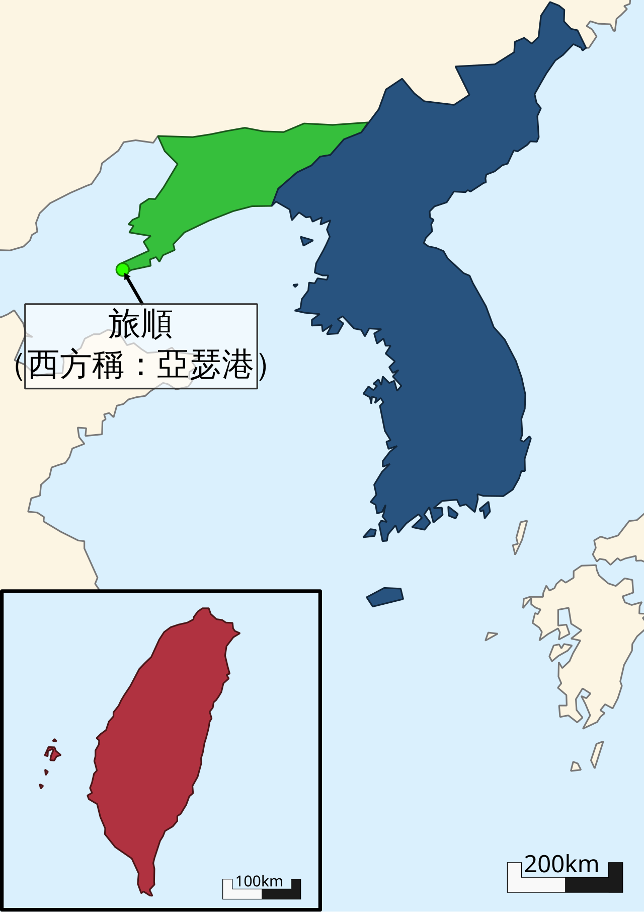 《马关条约》领土变更示意图