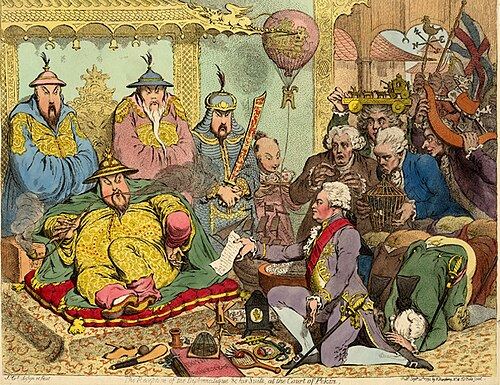 描绘乾隆帝接见英使马戛尔尼的西方漫画（1792年出版）
