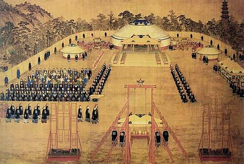 郎世宁、王致诚等作《万树园赐宴图》，描绘乾隆帝于避暑山庄万树园宴请杜尔伯特部首领的场面。故宫博物院藏