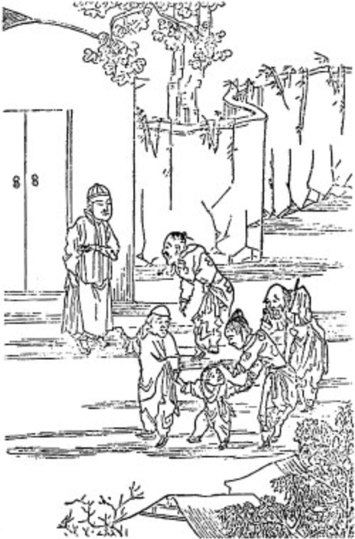 1878年画，《中国饥荒》 (The Famine in China)。饥荒受难者被强迫把儿女给卖掉。