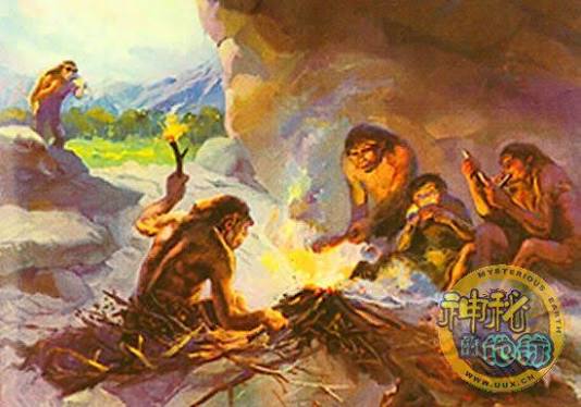 Artist's impression of Peking Man using fire